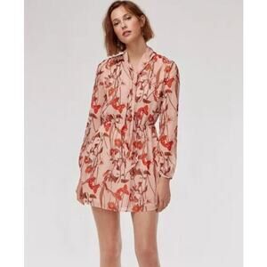 Little Moon Aritzia  Mini Saffron [pink Dress Long Sleeve Neck Tie Orange XXS